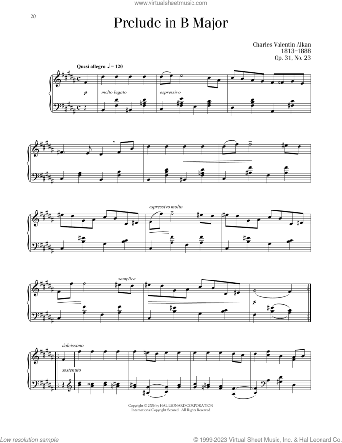 Prelude, Op. 31, No. 23 sheet music for piano solo by Charles-Valentin Alkan, classical score, intermediate skill level
