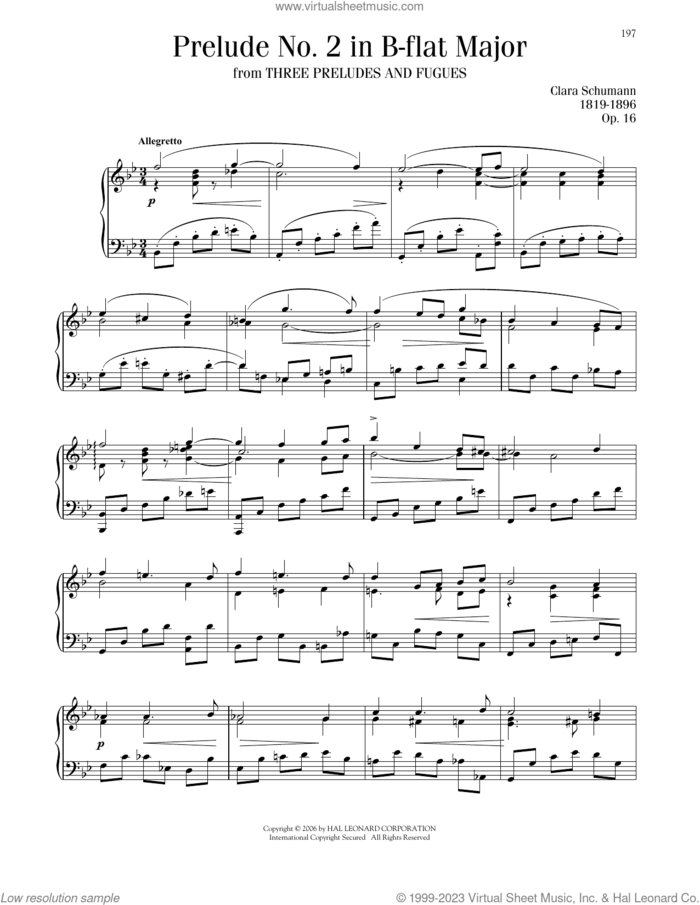 Prelude II, (intermediate) sheet music for piano solo by Clara Schumann, classical score, intermediate skill level