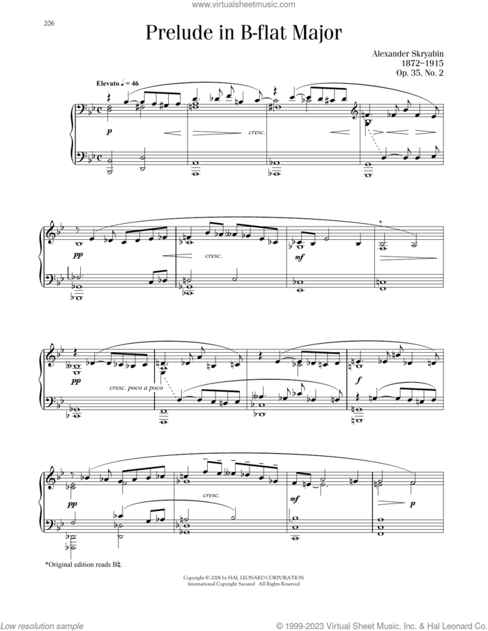 Prelude, Op. 35, No. 2 sheet music for piano solo by Alexander Scriabin, classical score, intermediate skill level