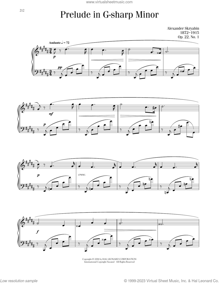Prelude In G-Sharp Minor, Op. 22, No. 1 sheet music for piano solo by Alexandre Scriabin, classical score, intermediate skill level