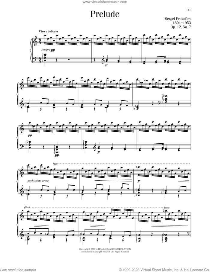 Prelude, Op. 12, No. 7 sheet music for piano solo by Sergei Prokofiev, classical score, intermediate skill level