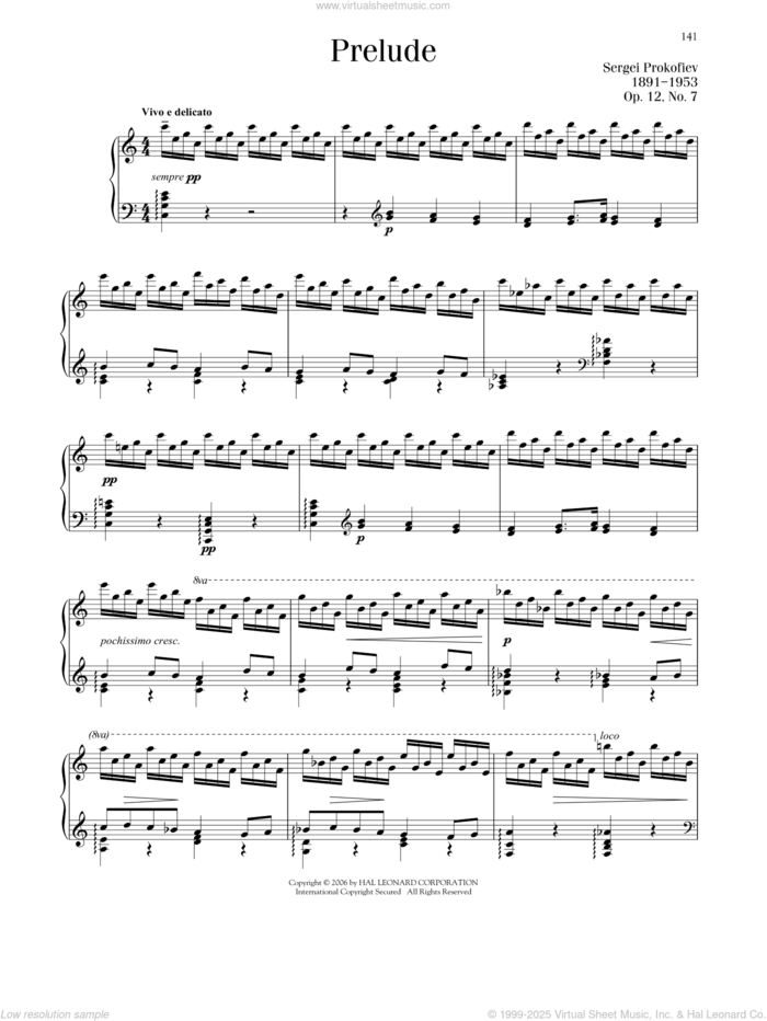 Prelude, Op. 12, No. 7 sheet music for piano solo by Sergei Prokofiev, classical score, intermediate skill level