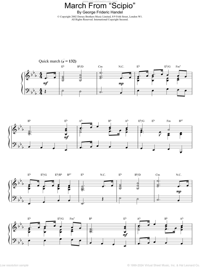 March From Scipio sheet music for piano solo by George Frideric Handel, intermediate skill level