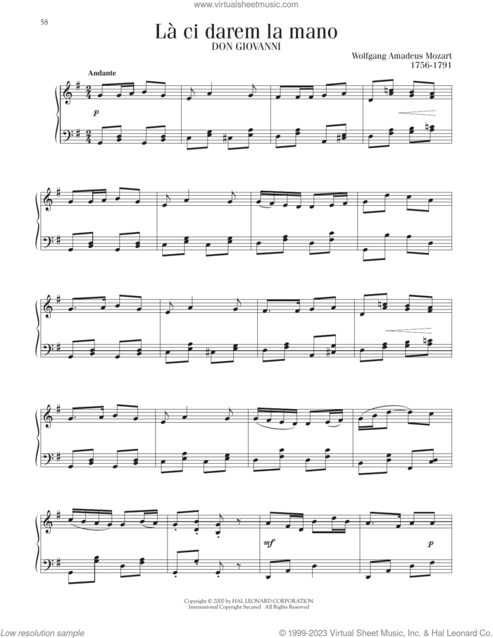La Ci Darem La Mano sheet music for piano solo by Wolfgang Amadeus Mozart, classical score, intermediate skill level