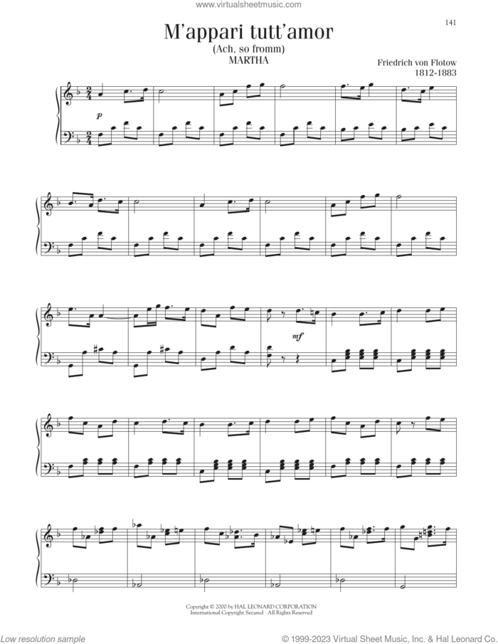 M'Appari Tutt' Amor sheet music for piano solo by Friedrich von Flotow, intermediate skill level
