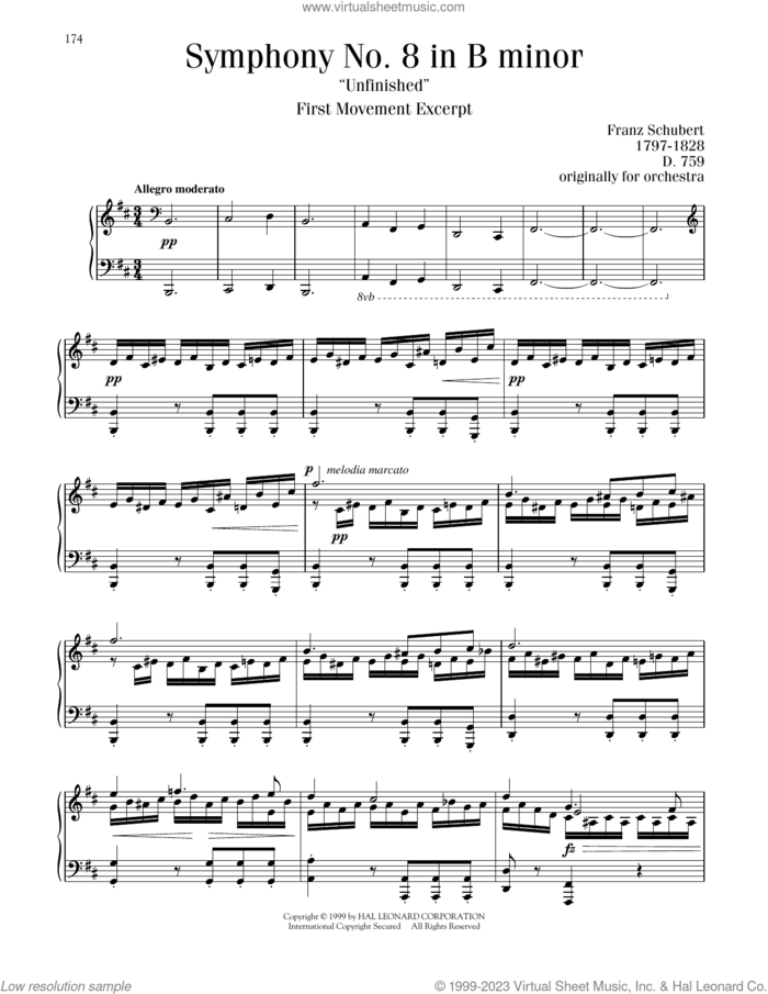 The Unfinished Symphony (Theme), (intermediate) (Theme) sheet music for piano solo by Franz Schubert, Blake Neely and Richard Walters, classical score, intermediate skill level