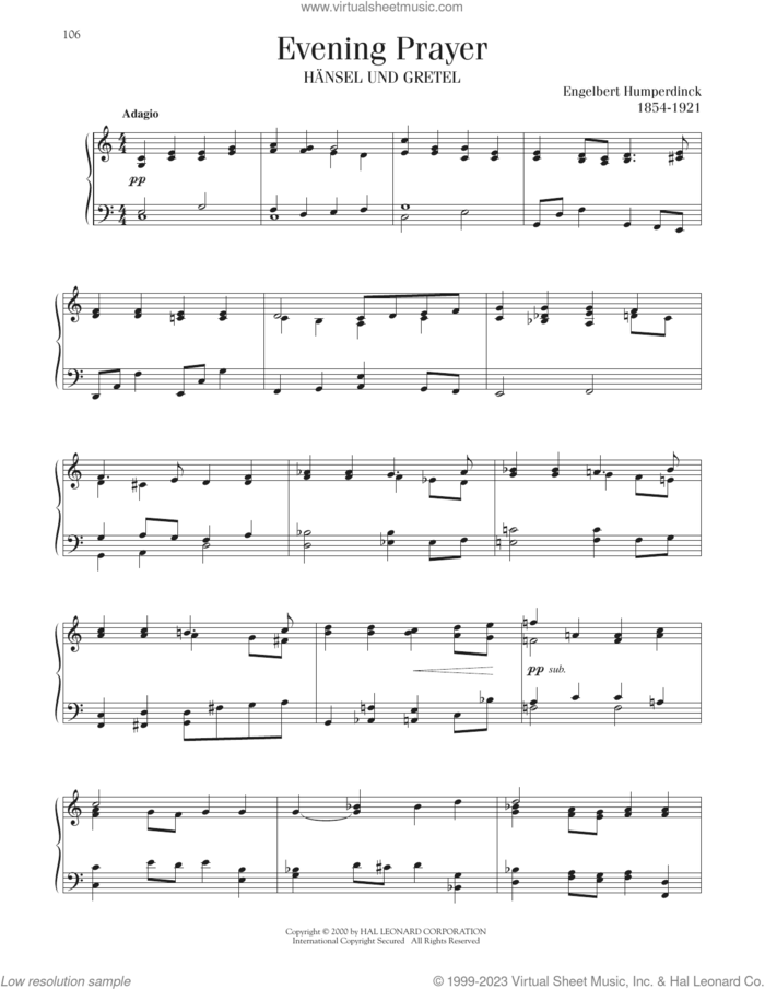 Evening Prayer sheet music for piano solo by Engelbert Humperdinck, intermediate skill level