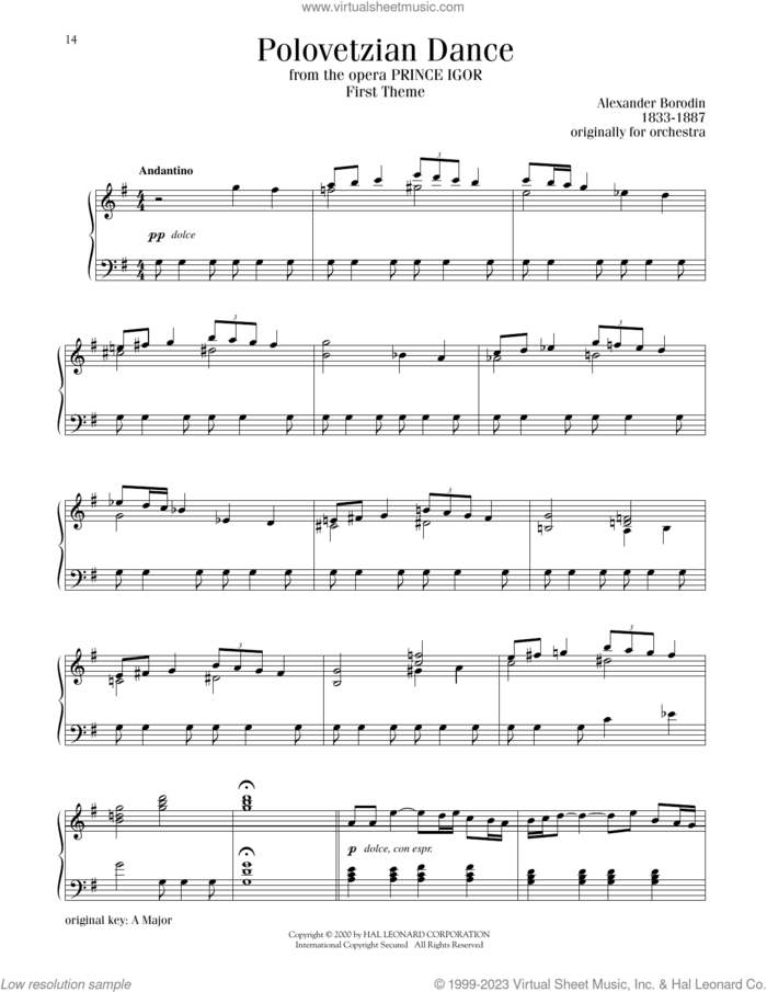 Polovetsian Dances sheet music for piano solo by Alexander Borodin, classical score, intermediate skill level