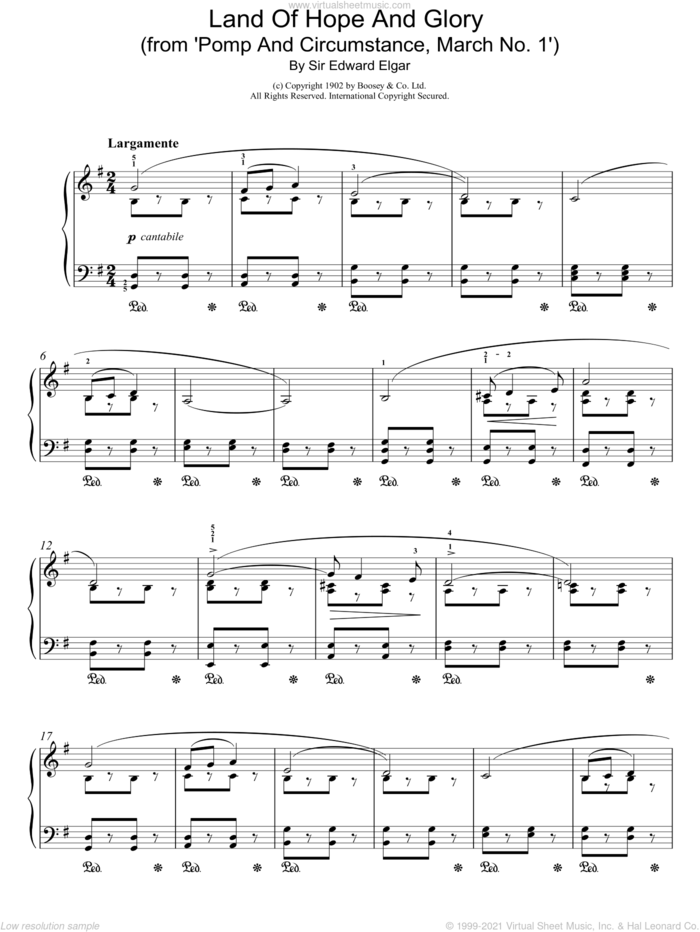 Land Of Hope And Glory, (intermediate) sheet music for piano solo by Edward Elgar, intermediate skill level
