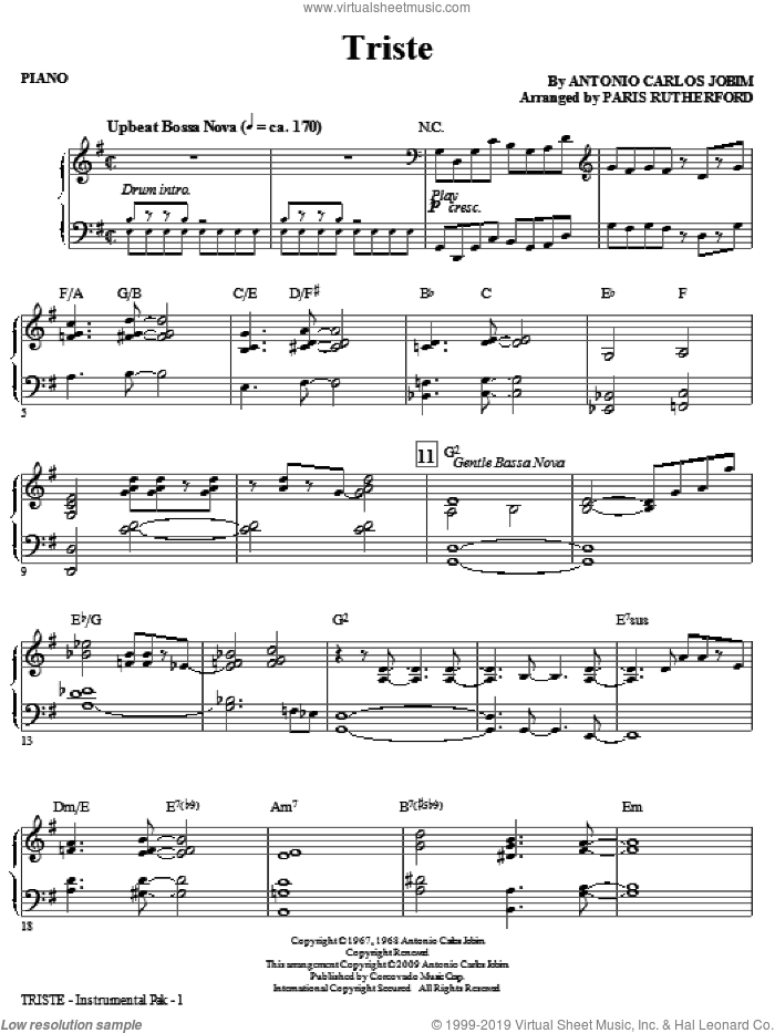 Triste (complete set of parts) sheet music for orchestra/band (Rhythm) by Antonio Carlos Jobim and Paris Rutherford, intermediate skill level