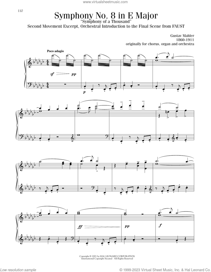Symphony No. 8 In E Major (Symphony Of A Thousand), Second Movement sheet music for piano solo by Gustav Mahler, Blake Neely and Richard Walters, classical score, intermediate skill level