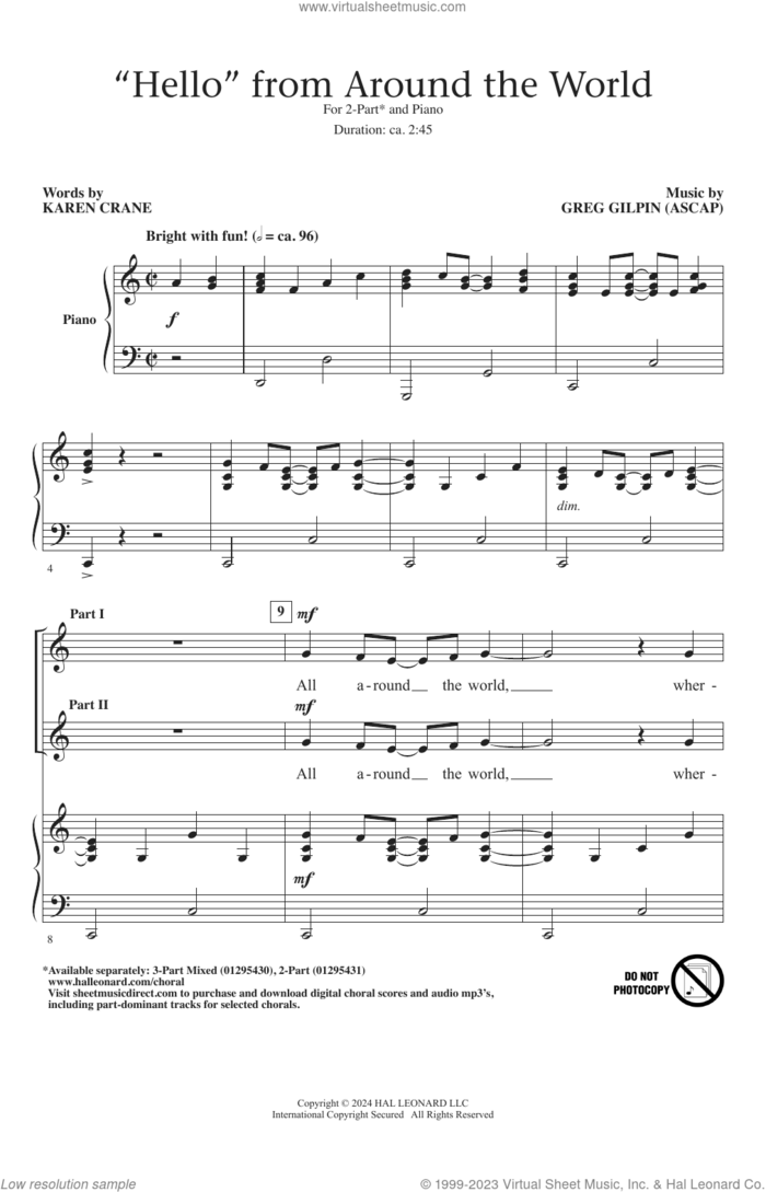 'Hello' From Around The World sheet music for choir (2-Part) by Greg Gilpin and Karen Crane, intermediate duet