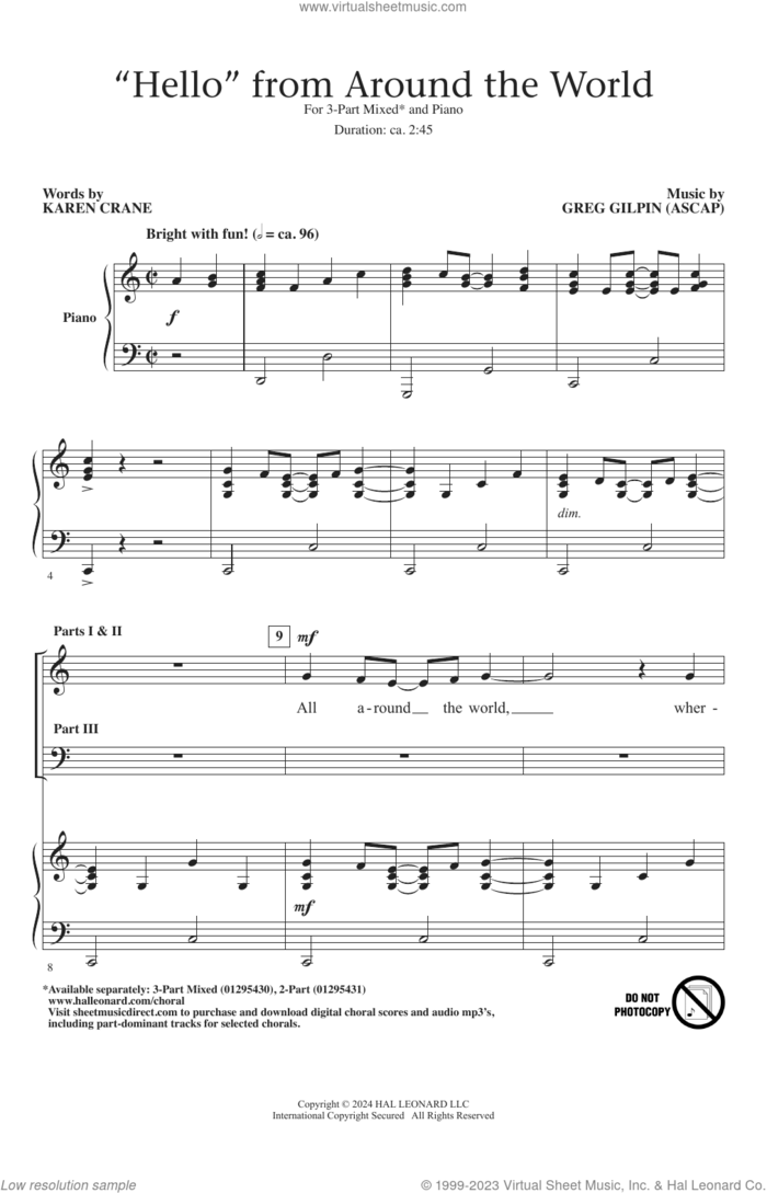'Hello' From Around The World sheet music for choir (3-Part Mixed) by Greg Gilpin and Karen Crane, intermediate skill level
