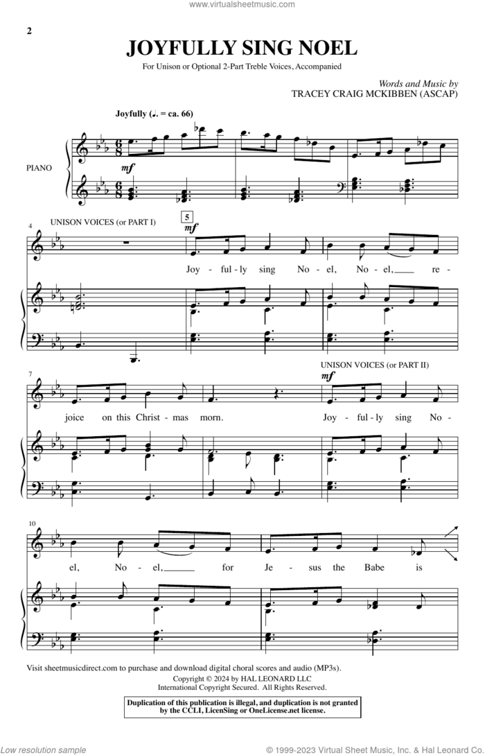 Joyfully Sing Noel sheet music for choir (2-Part) by Tracey Craig McKibben, intermediate duet
