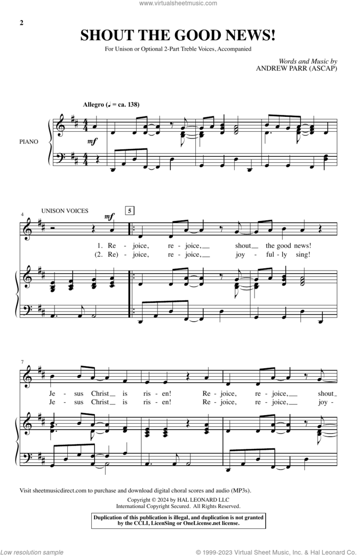 Shout The Good News! sheet music for choir (2-Part) by Andrew Parr, intermediate duet