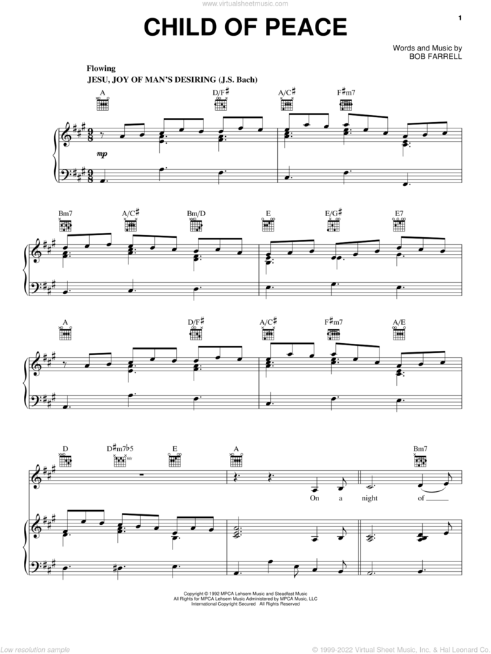 Child Of Peace sheet music for voice, piano or guitar by Sandi Patty and Bob Farrell, intermediate skill level