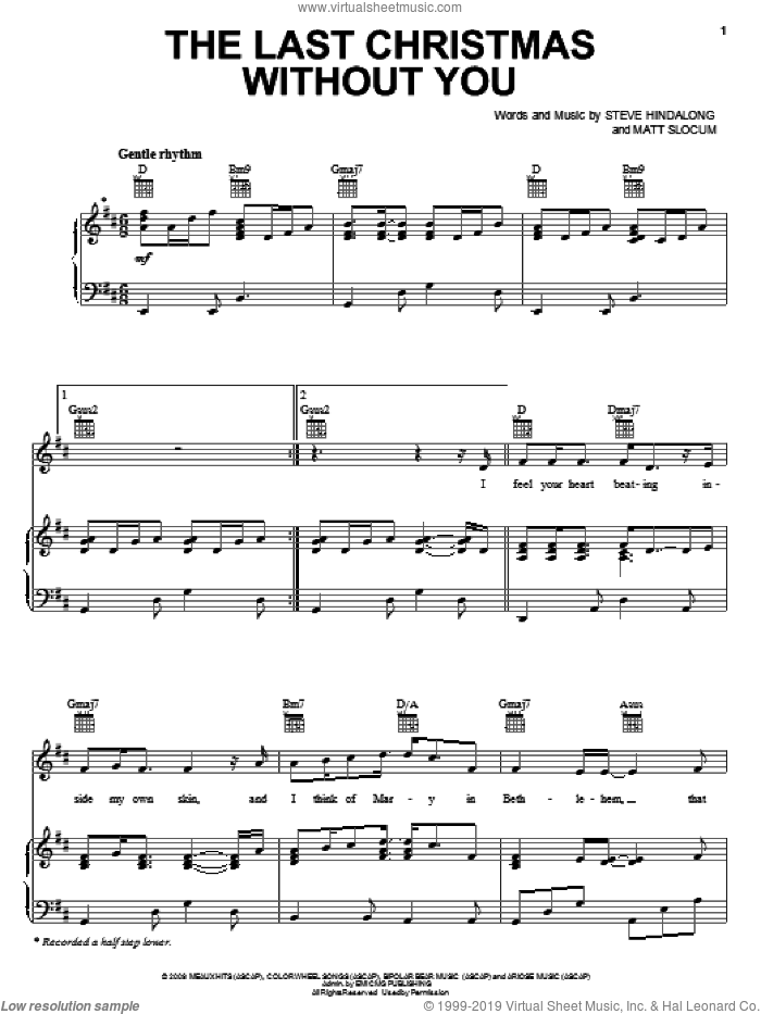 The Last Christmas Without You sheet music for voice, piano or guitar by Sixpence None The Richer, Matt Slocum and Steve Hindalong, intermediate skill level