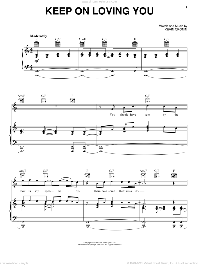Keep On Loving You sheet music for voice, piano or guitar by REO Speedwagon, Rock Of Ages (Musical) and Kevin Cronin, intermediate skill level