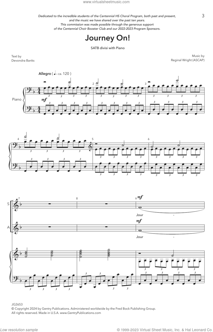 Journey On! sheet music for choir (SATB: soprano, alto, tenor, bass) by Reginal Wright and Devondra Banks, intermediate skill level