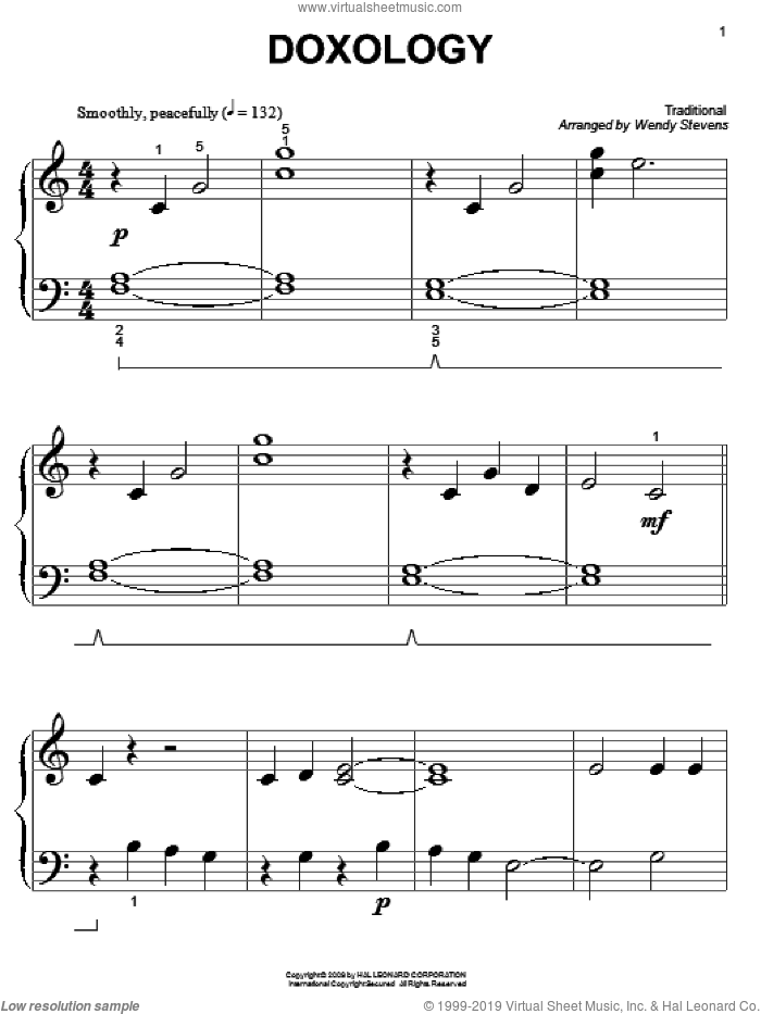 Doxology sheet music for piano solo (big note book)  and Wendy Stevens, easy piano (big note book)