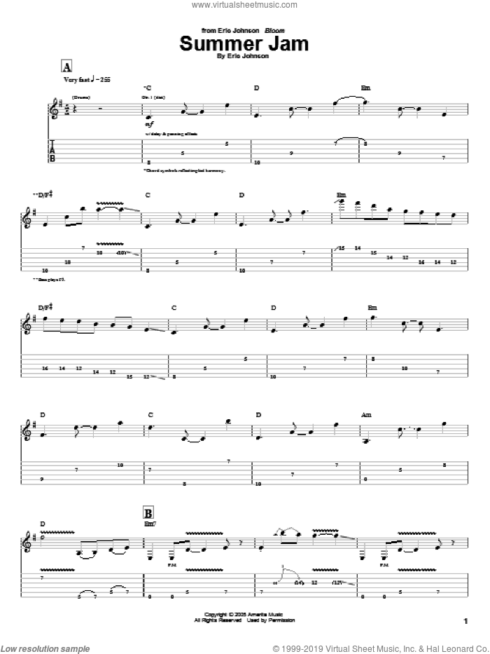 Summer Jam sheet music for guitar (tablature) by Eric Johnson, intermediate skill level