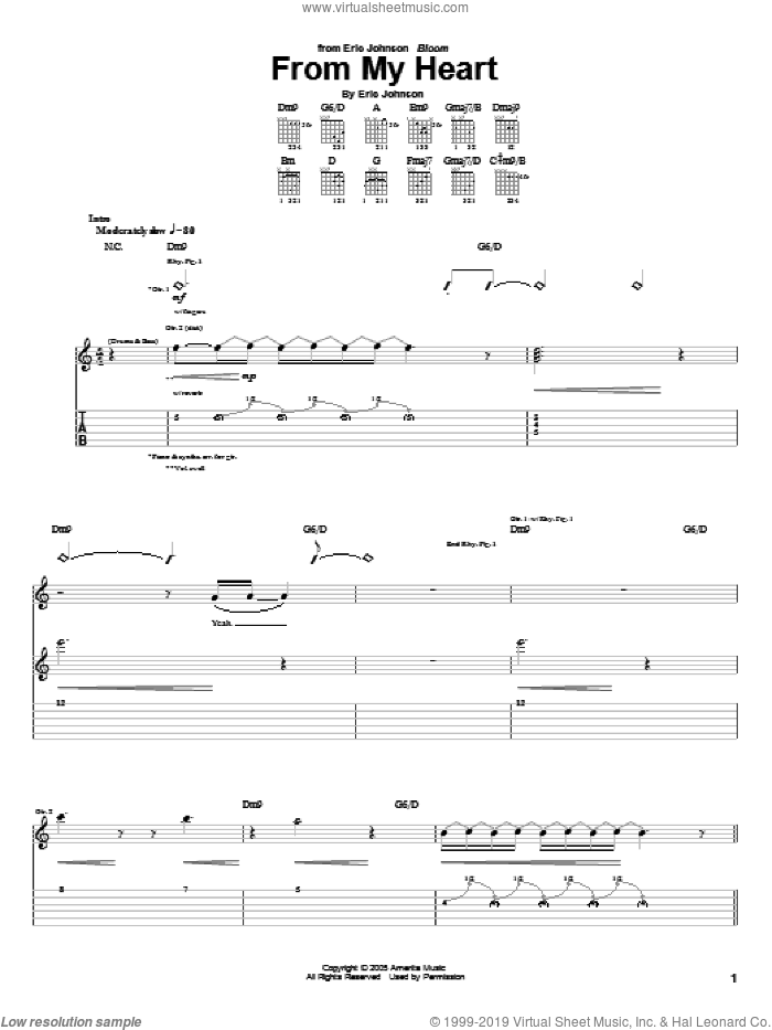From My Heart sheet music for guitar (tablature) by Eric Johnson, intermediate skill level