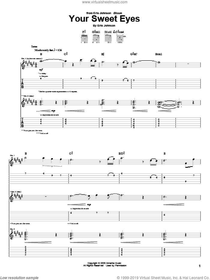 Your Sweet Eyes sheet music for guitar (tablature) by Eric Johnson, intermediate skill level