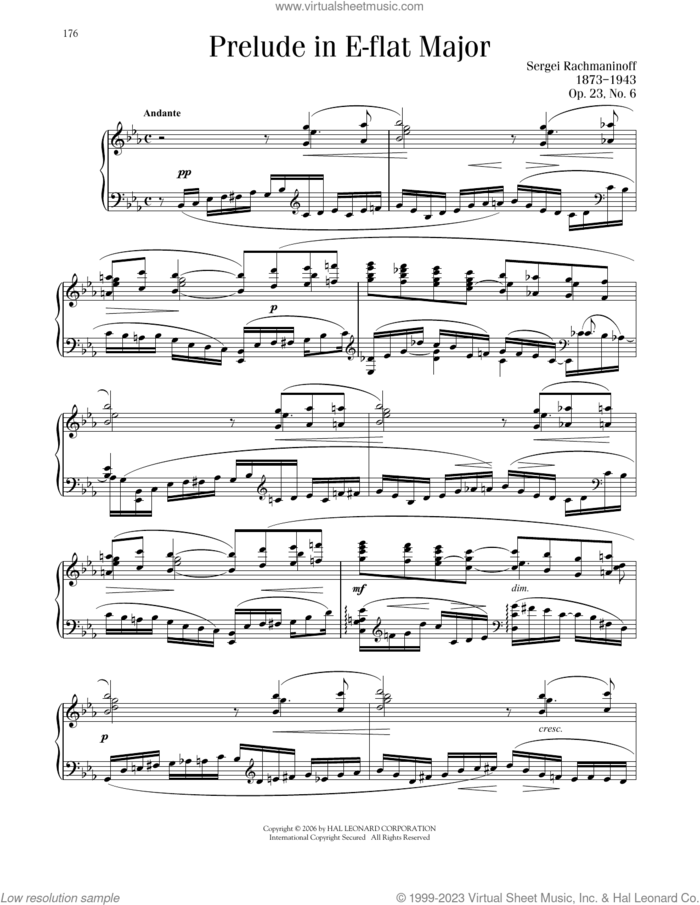 Prelude In E-Flat Major, Op. 23, No. 6 sheet music for piano solo by Serjeij Rachmaninoff, classical score, intermediate skill level