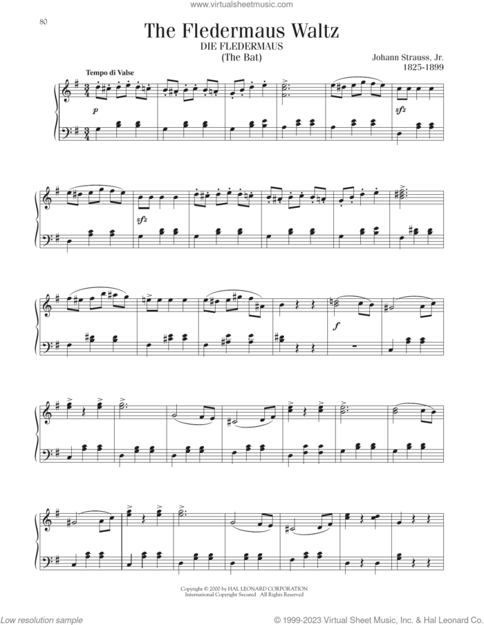 The Fledermaus Waltz sheet music for piano solo by Johann Strauss, Jr., classical score, intermediate skill level