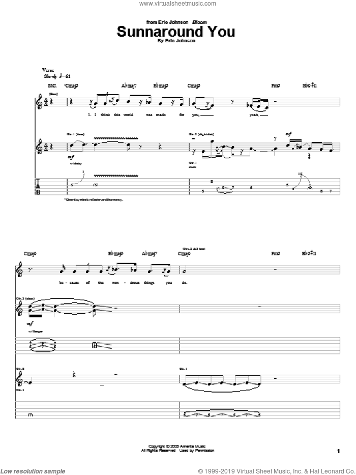 Sunnaround You sheet music for guitar (tablature) by Eric Johnson, intermediate skill level