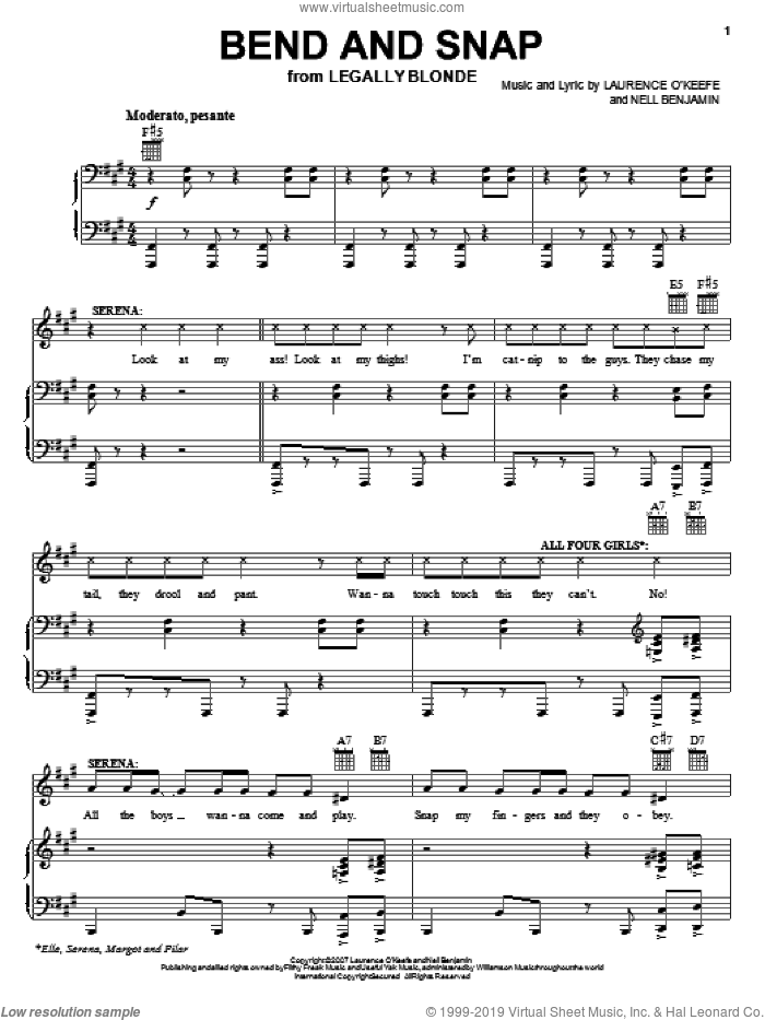 Bend And Snap sheet music for voice and piano by Legally Blonde The Musical and Nell Benjamin, intermediate skill level