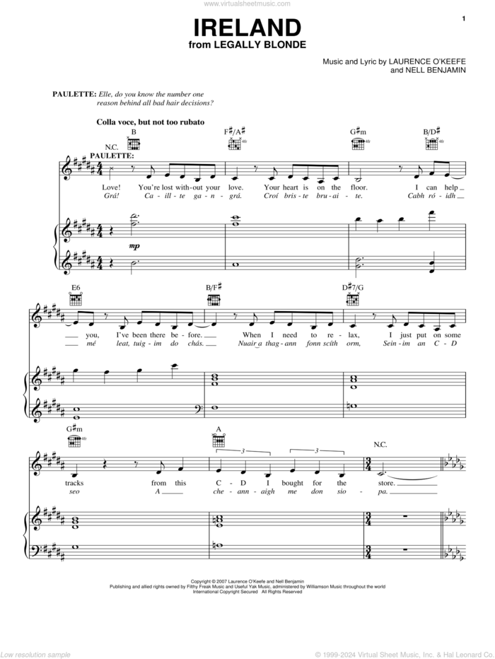 Ireland sheet music for voice and piano by Legally Blonde The Musical and Nell Benjamin, intermediate skill level