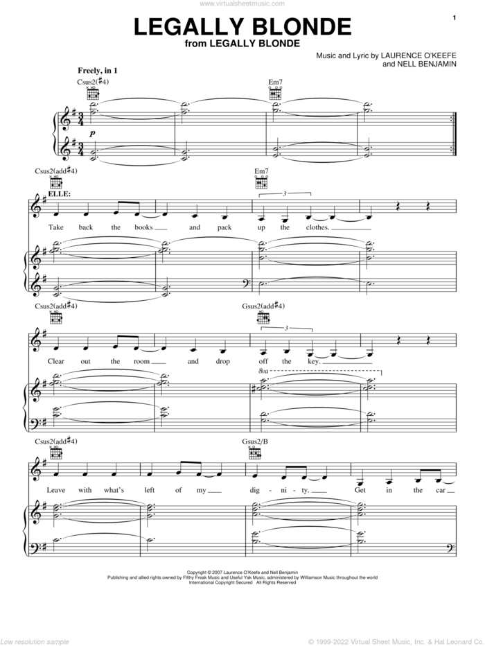Legally Blonde sheet music for voice and piano by Legally Blonde The Musical and Nell Benjamin, intermediate skill level