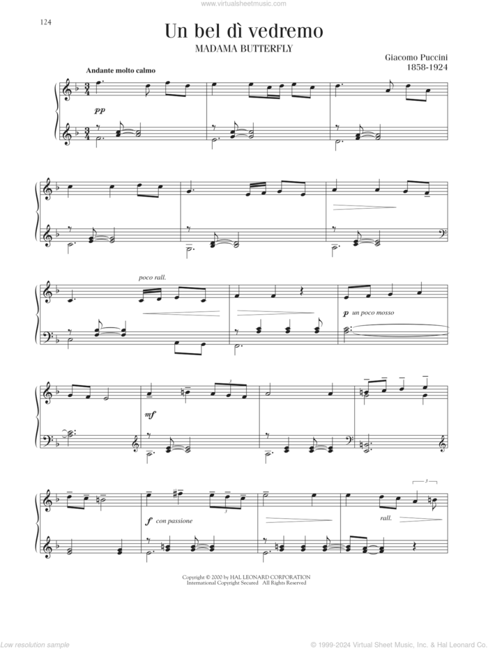 Un Bel Di Vedremo sheet music for piano solo by Giacomo Puccini, classical score, intermediate skill level