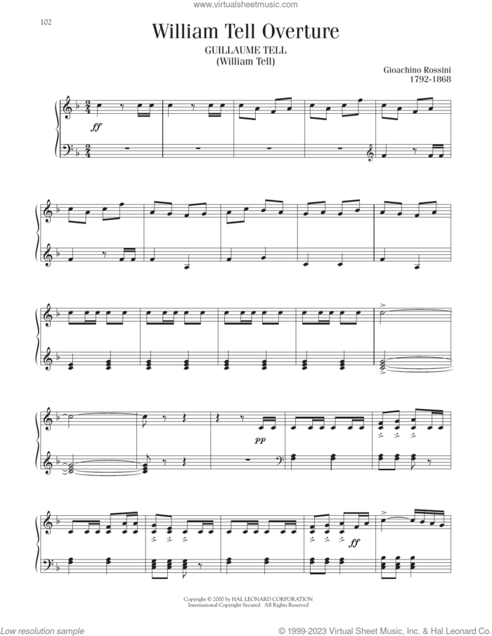 William Tell Overture sheet music for piano solo by Gioacchino Rossini, classical score, intermediate skill level