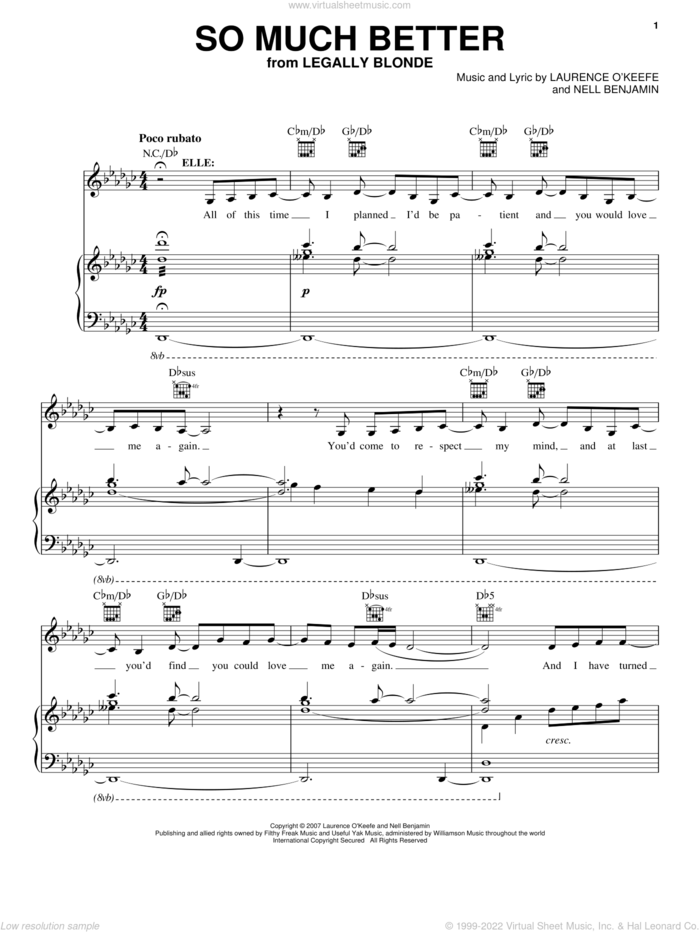 So Much Better sheet music for voice and piano by Legally Blonde The Musical and Nell Benjamin, intermediate skill level