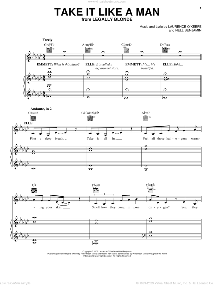 Take It Like A Man sheet music for voice and piano by Legally Blonde The Musical and Nell Benjamin, intermediate skill level