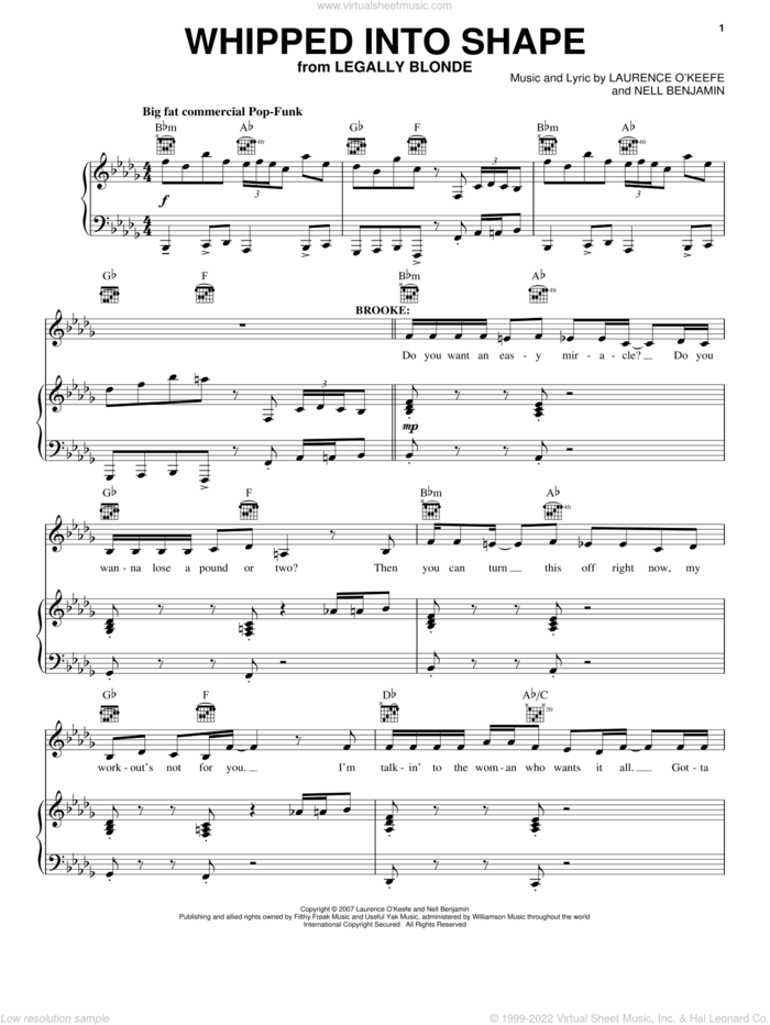 Whipped Into Shape sheet music for voice and piano by Legally Blonde The Musical and Nell Benjamin, intermediate skill level