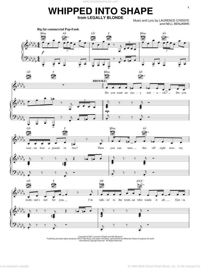 Whipped Into Shape sheet music for voice and piano by Legally Blonde The Musical and Nell Benjamin, intermediate skill level