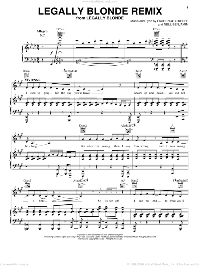 Legally Blonde Remix sheet music for voice and piano by Legally Blonde The Musical and Nell Benjamin, intermediate skill level