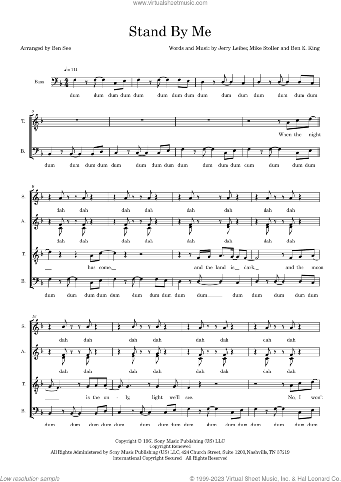 Stand By Me (arr. Ben See) sheet music for choir (SATB: soprano, alto, tenor, bass) by Ben E. King, Ben See, Jerry Leiber and Mike Stoller, intermediate skill level