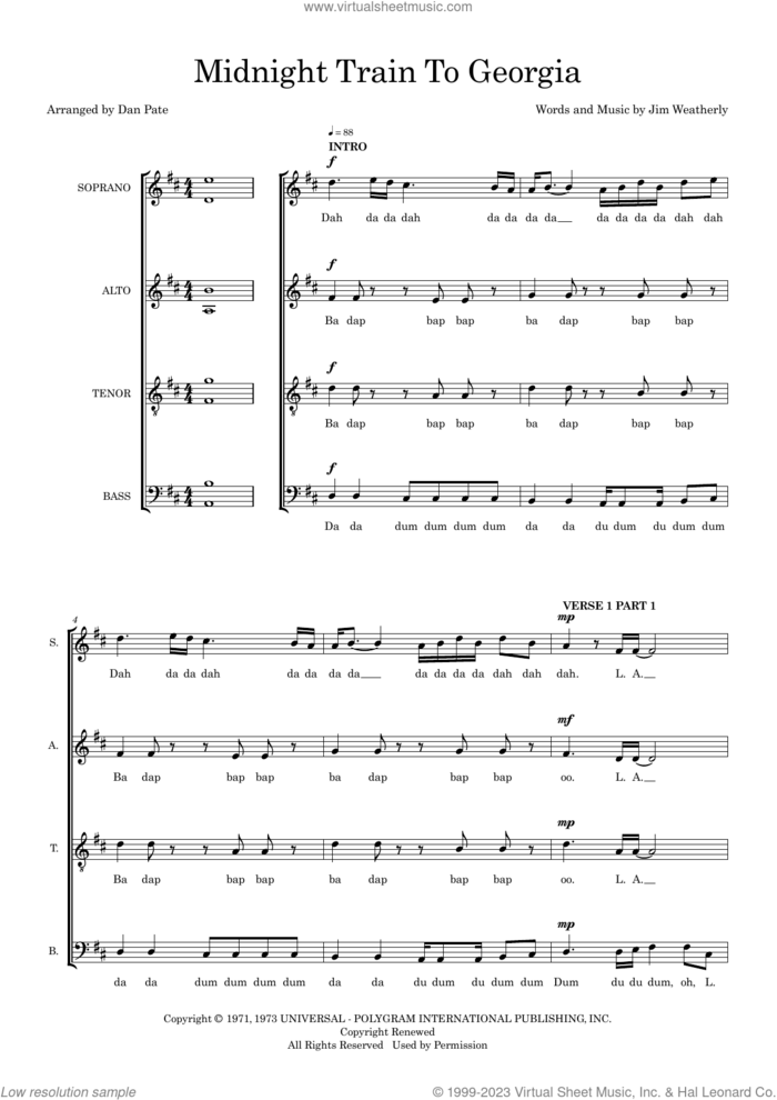 Midnight Train To Georgia (arr. Dan Pate) sheet music for choir (SATB: soprano, alto, tenor, bass) by Gladys Knight & The Pips, Dan Pate and Jim Weatherly, intermediate skill level