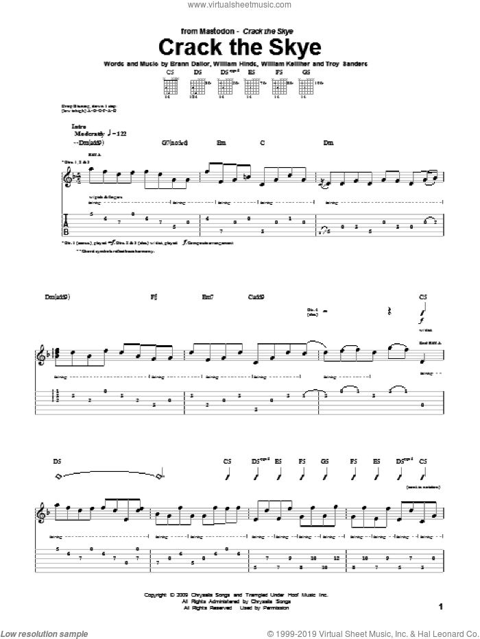 Crack The Skye sheet music for guitar (tablature) by Mastodon, Brann Dailor, Troy Sanders, William Hinds and William Kelliher, intermediate skill level