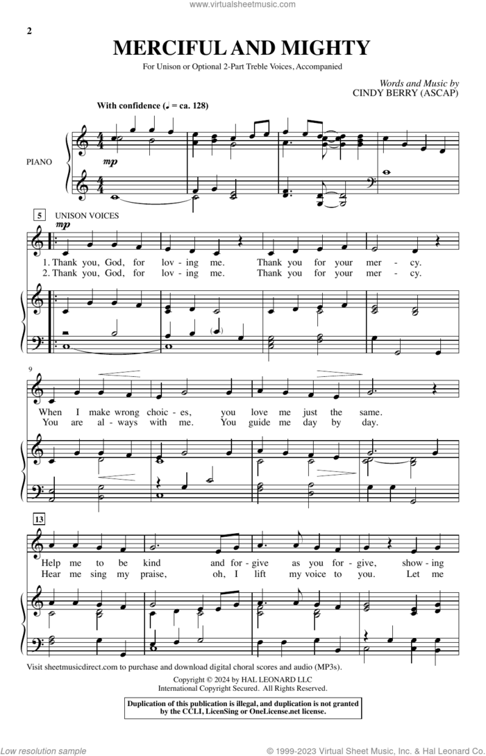 Merciful And Mighty sheet music for choir (2-Part) by Cindy Berry, intermediate duet