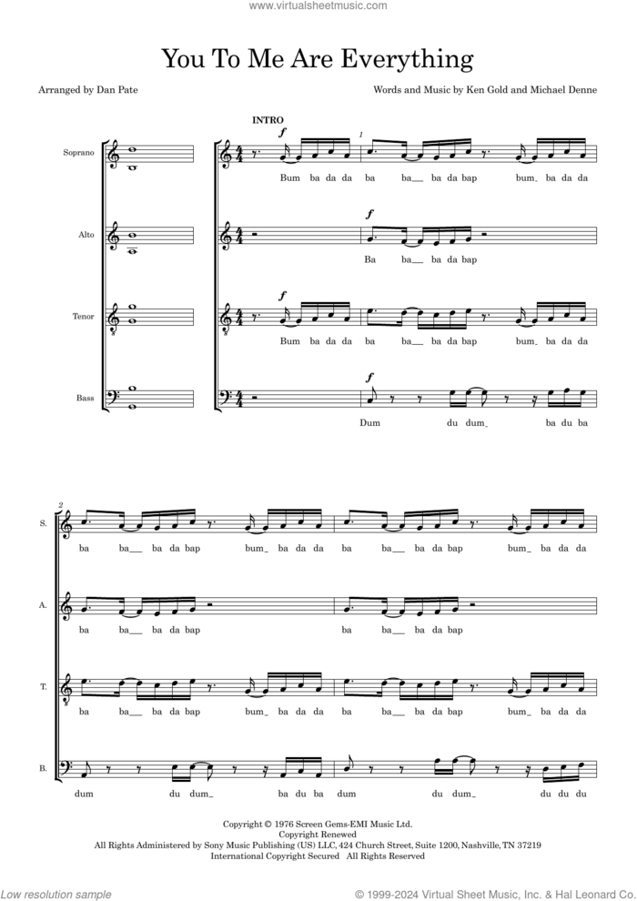 You To Me Are Everything (arr. Dan Pate) sheet music for choir (SATB: soprano, alto, tenor, bass) by The Real Thing, Dan Pate, Ken Gold and Michael Denne, intermediate skill level