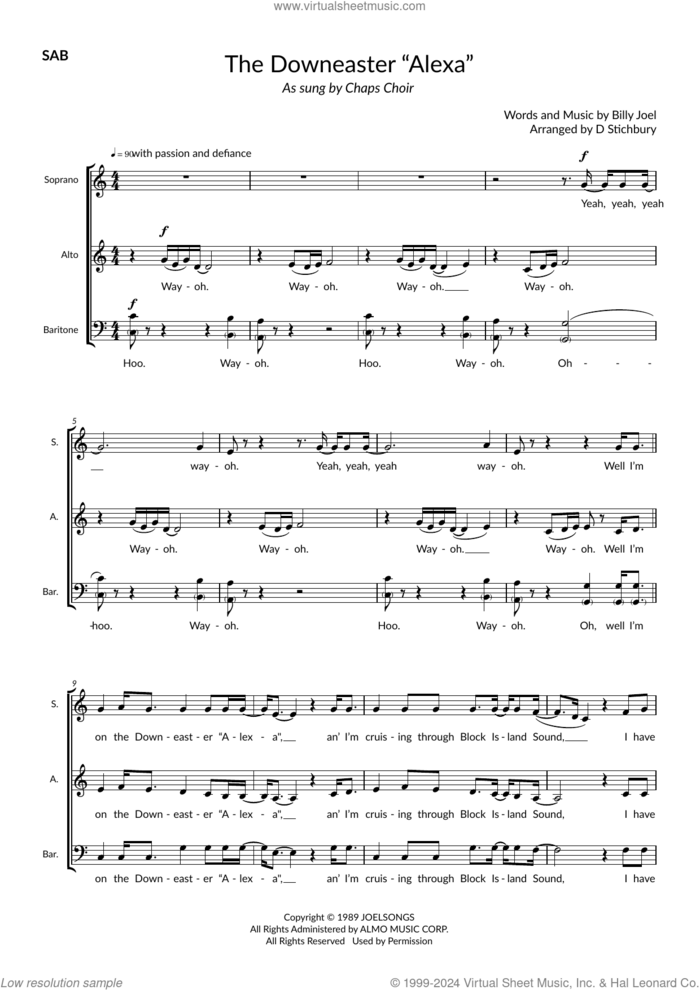 The Downeaster 'Alexa' (arr. Dom Stichbury) sheet music for choir (SAB: soprano, alto, bass) by Billy Joel and Dom Stichbury, intermediate skill level