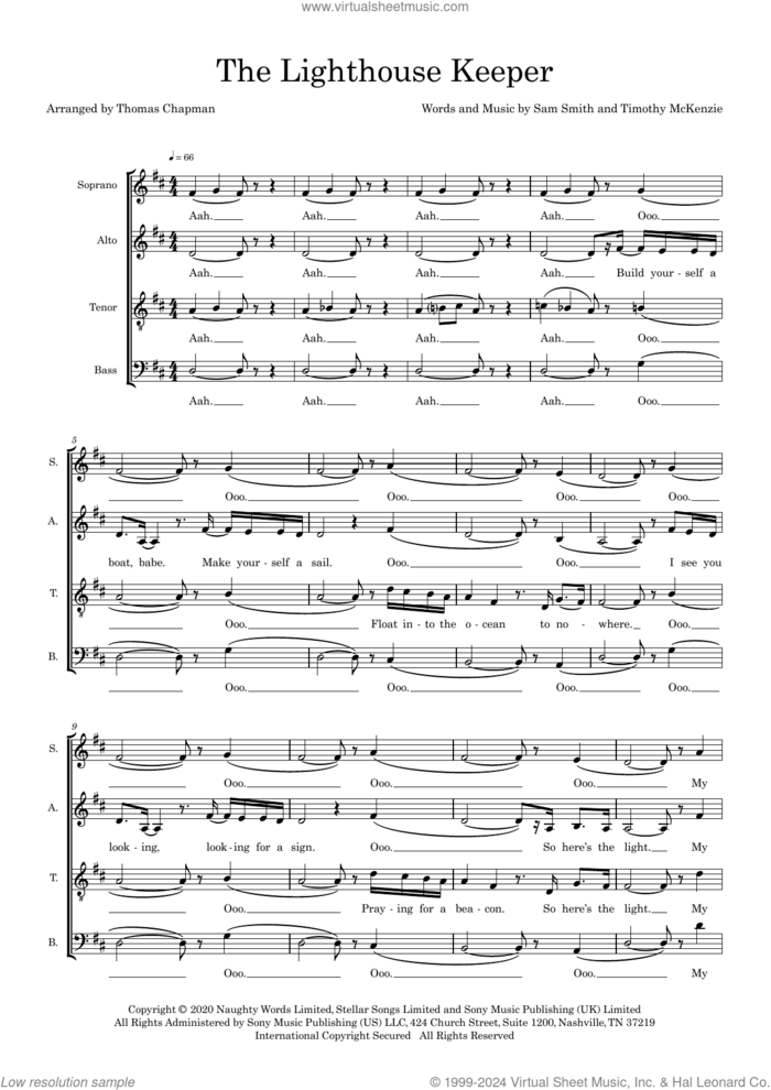 The Lighthouse Keeper (arr. Thomas Chapman) sheet music for choir (SATB: soprano, alto, tenor, bass) by Sam Smith, Thomas Chapman and Timothy McKenzie, intermediate skill level