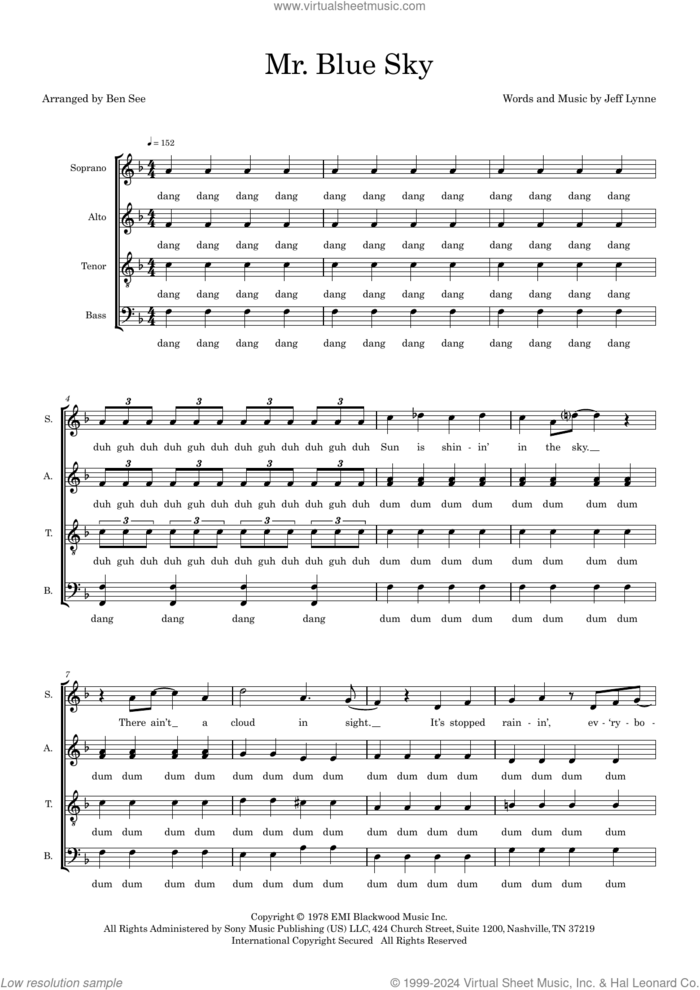 Mr. Blue Sky (arr. Ben See) sheet music for choir (SATB: soprano, alto, tenor, bass) by Jeff Lynne and Ben See, intermediate skill level