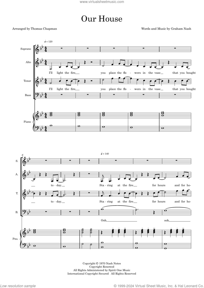 Our House (arr. Thomas Chapman) sheet music for choir (SATB: soprano, alto, tenor, bass) by Crosby, Stills & Nash, Thomas Chapman and Graham Nash, intermediate skill level