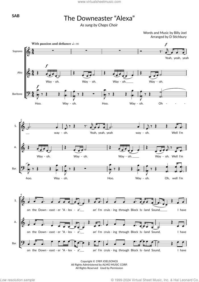 The Downeaster 'Alexa' (arr. Dom Stichbury) sheet music for choir (TBB: tenor, bass) by Billy Joel and Dom Stichbury, intermediate skill level